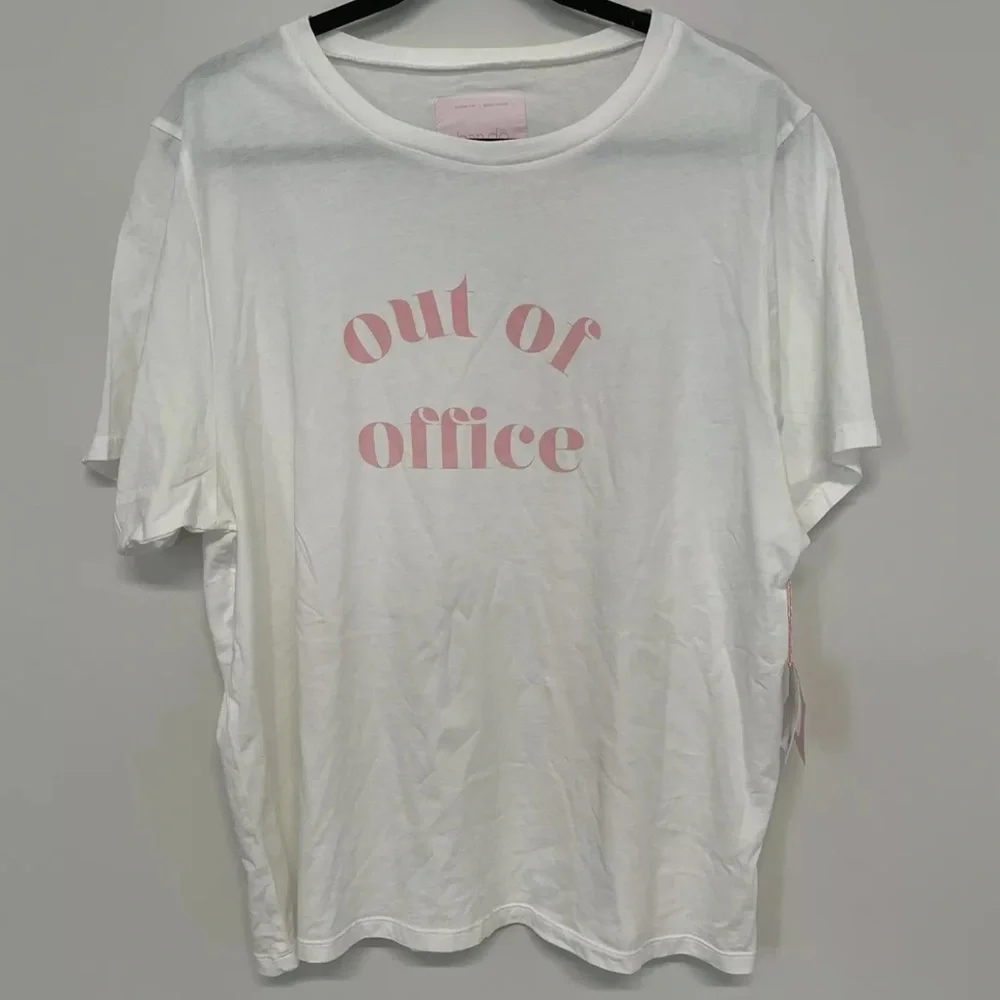 Ban.do Out Of Office White & Pink Graphic Short Sleeve Tee T-Shirt Size XXL - Picture 2 of 5